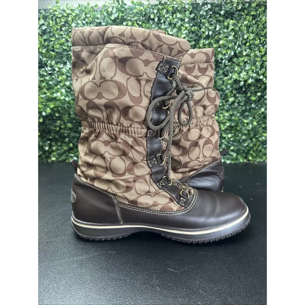 Coach Women's Shane Signature C Brown/Khaki Monogram Mid-Calf Boots Size 9B